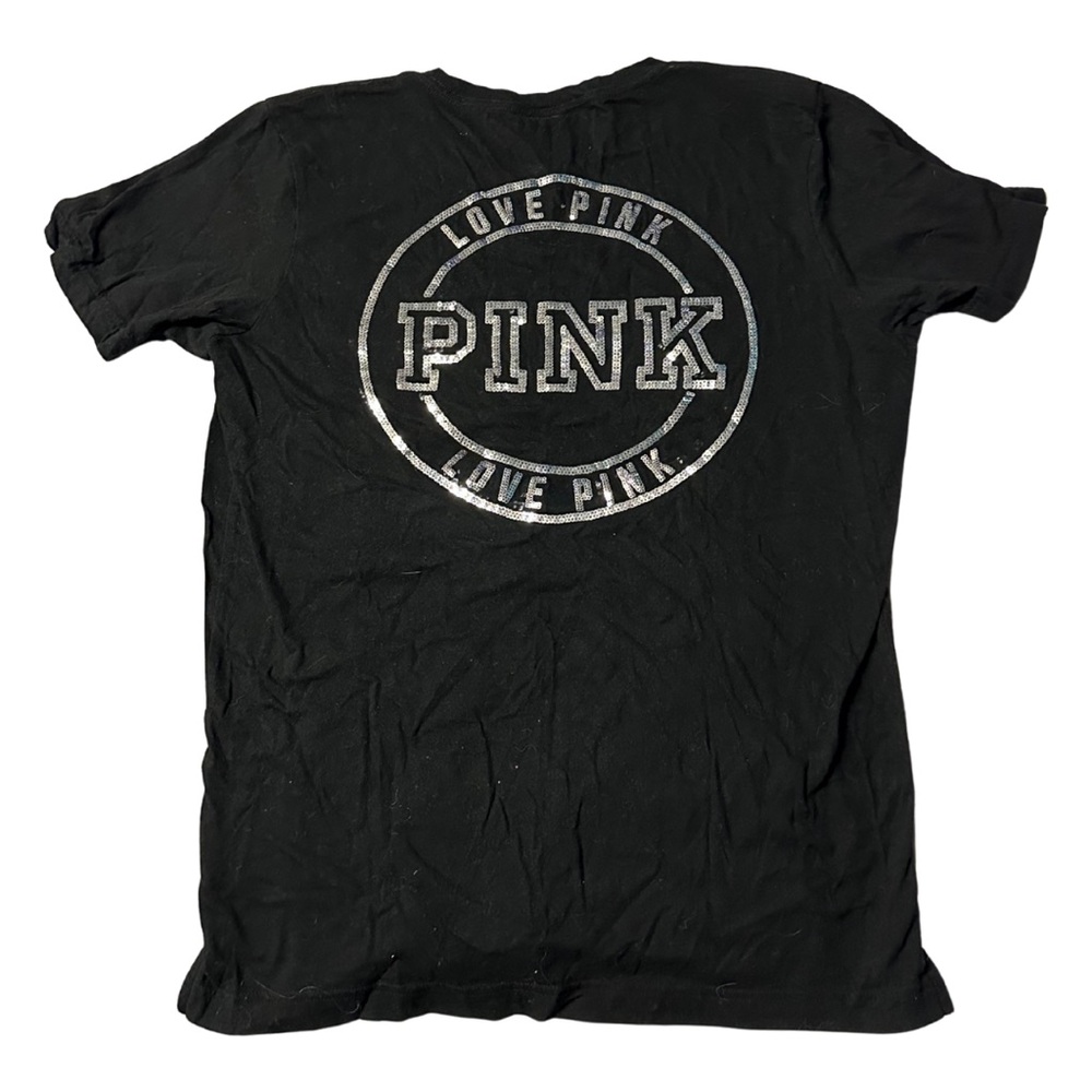 VS PINK | Black Sequin Logo T-Shirt | Y2K 2010s Retro